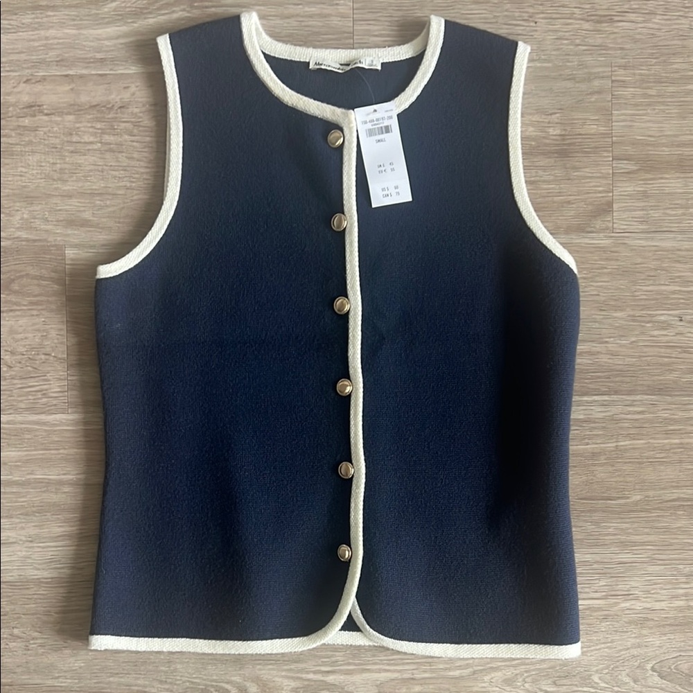 Navy Sleeveless Vest with Cream Trim